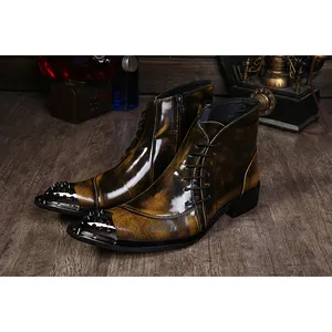 NA048 Hot SellFactory Sell HandMade Leather Formal Men Boots Men's Pointed Toe Metal Tip Height Increased Fashion Dress Boot