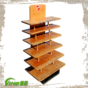 Estante plegable de madera con base de metal para ropa, estante de exhibición para tienda deportiva, supermercado, 6 estantes - Product Image 1