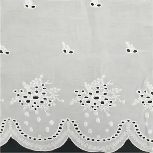 100% Cotton Both Side Different Scallop Embroidery Lace Fabric Home Textile Voile Fabric Woven Lightweight Embroidered 80gsm