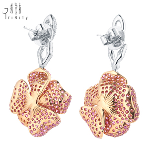 Fashion New Models Jewelry 18k Rose Gold Women's <b>Earring</b> Flower Shaped Wedding <b>Pink</b> <b>Earrings</b> for Girl - Product Image 4