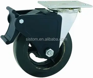 44 Series Heavy Duty Double Ball Raceway 4x2, 5x2, 6x2, 8x2 rigid swivel with brake industrial Black moldon rubber wheel Caster