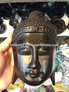 Máscara de Buda de resina negra, colgante para decoración de Tailandia