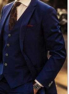 بدلة العريس الزرقاء البحرية، ملابس رسمية للرجال، سترة رجالية بياقة مسننة، بدلة حفلات/عشاء من <span class=keywords><strong>3</strong></span> قطع (سترة + بنطلون + صدرية) - Product Image 4