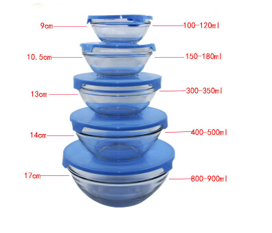 Fruit salad 5 pieces glass mixing bowl set With PET lid