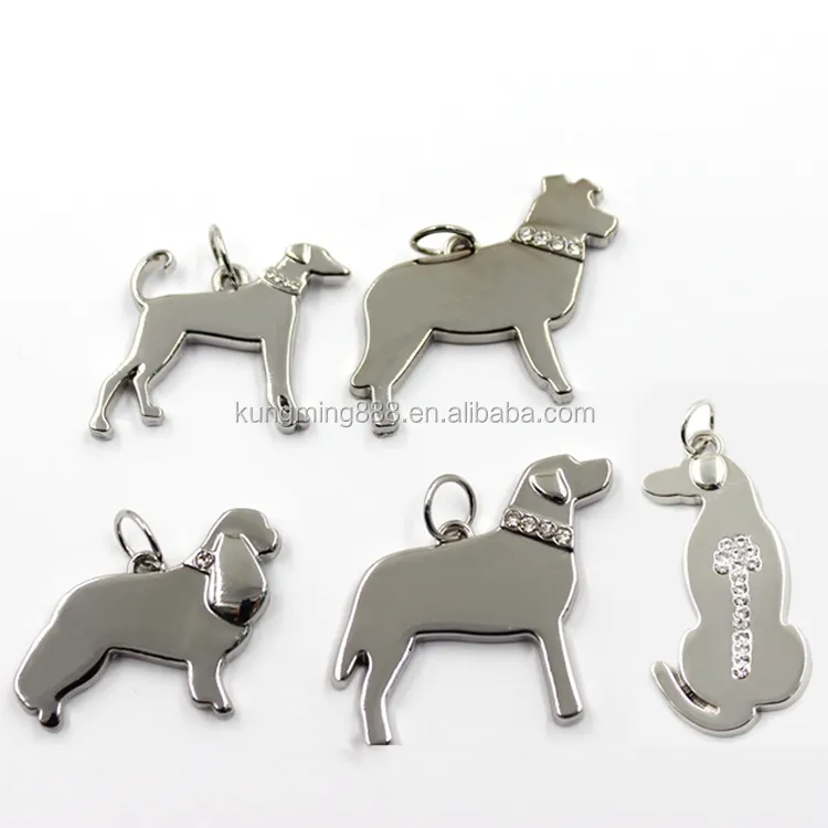 Металлический брелок-подвеска в форме собаки с покрытием из серебра и камня