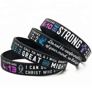 Bracelet de foi avec versets bibliques Jésus - Philippiens 4:13, Éphésiens 6:10, Romains 12:2 - Bracelet en silicone religieux en gros - Product Image 2