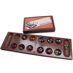 Pieghevole In Legno mancala con Multi Perle di Vetro di Colore scuro Intelligente gioco tattico per i bambini e gli adulti chicchi dorati gioco da tavolo set - Product Image 1