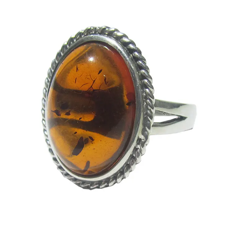 Beadsnice ID 28362 sterling natural amber jewellery 925 silver full finger rings