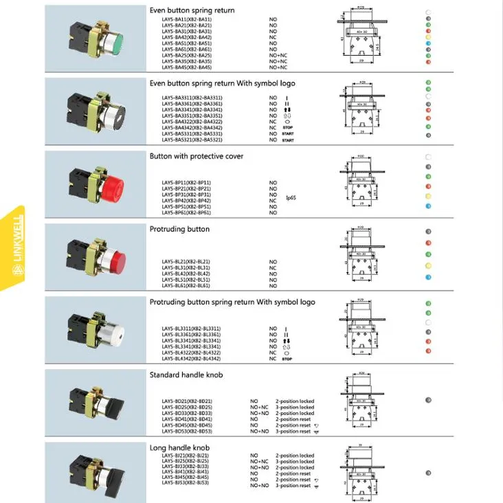Verschiedene farbe, platzsparende push-taste XB2 serie, schalter, mit frühling rückkehr, symbol logo