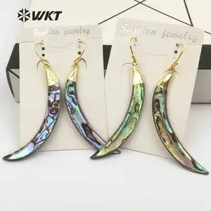 WT-E130 Wholesale Long tusk horn abalone earrings fashion shell dangling earrings
