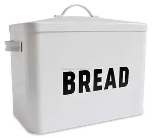 Bread Bin Vintage Tin Large Retro Metal Container with Lid Power Coated Iron with Painted Text Large Capacity