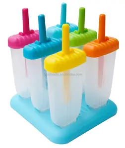 Hot Sell Plastic Ijslolly Mallen Set 6 Ijs Pop Makers Met Siliconen Trechter Reinigingsborstel