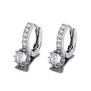 Fashion <strong>Solid</strong> 925 Sterling <strong>Silver</strong> White Paved Crystal <strong>Hoop</strong> <strong>Earrings</strong> for Women Jewelry - Product Image 1