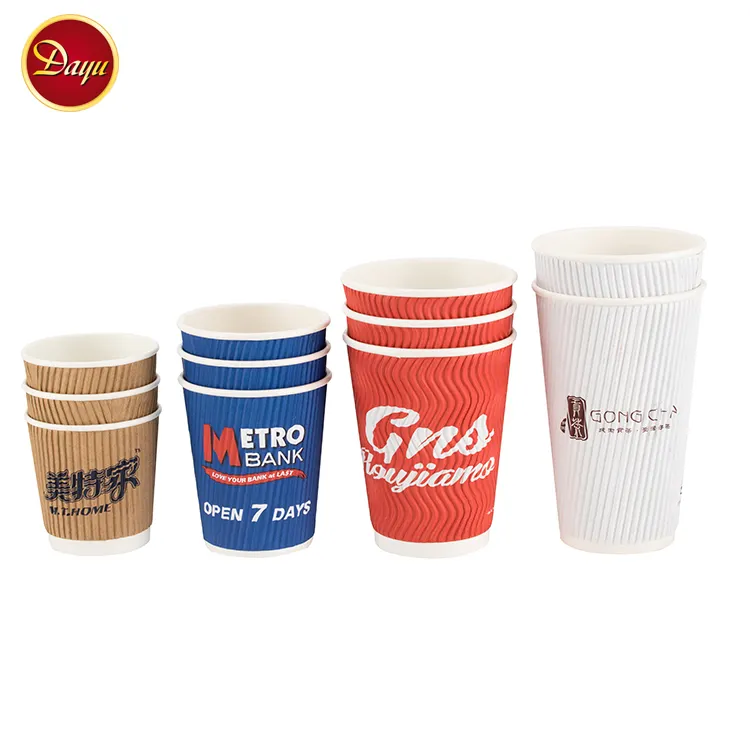 Logo printed disposable takeaway double wall paper cup for hot coffee drinks with lids