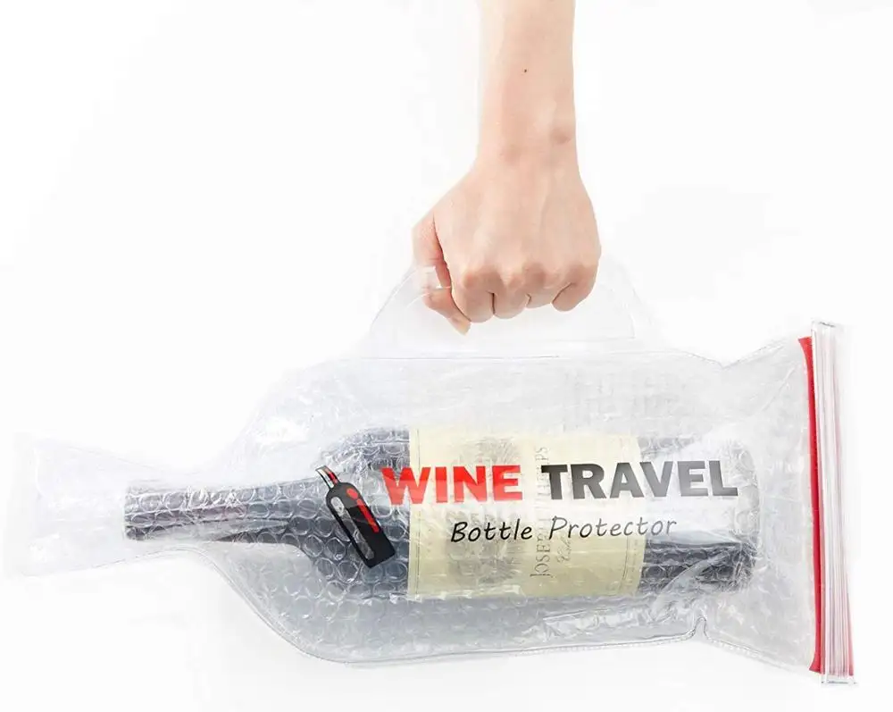 Plastik şarap şişesi koruma taşıma saplı çanta Pvc kabarcık lamine malzeme
