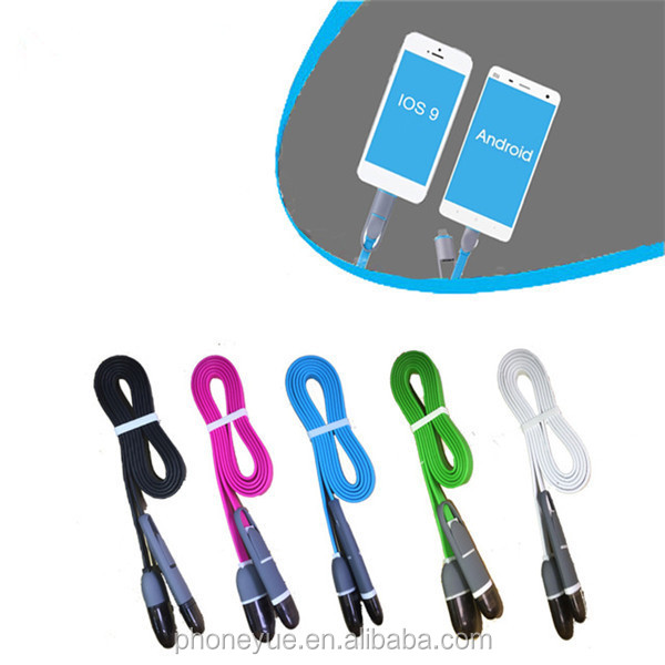 2016 coloful плоским лапши многофункциональный 2 в 1 usb кабель для передачи данных для мобильных