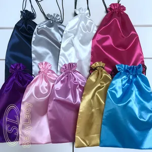 Bereit zu versenden Satin Tasche benutzer definierte Perücke Quaste Einkaufstasche drucken Logo große Größen und Farbe Seiden tasche Haar verpackung