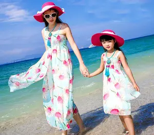 Vestido de playa para madre e hija, estampado de moda, precio de fábrica, nuevo estilo, verano, 2017