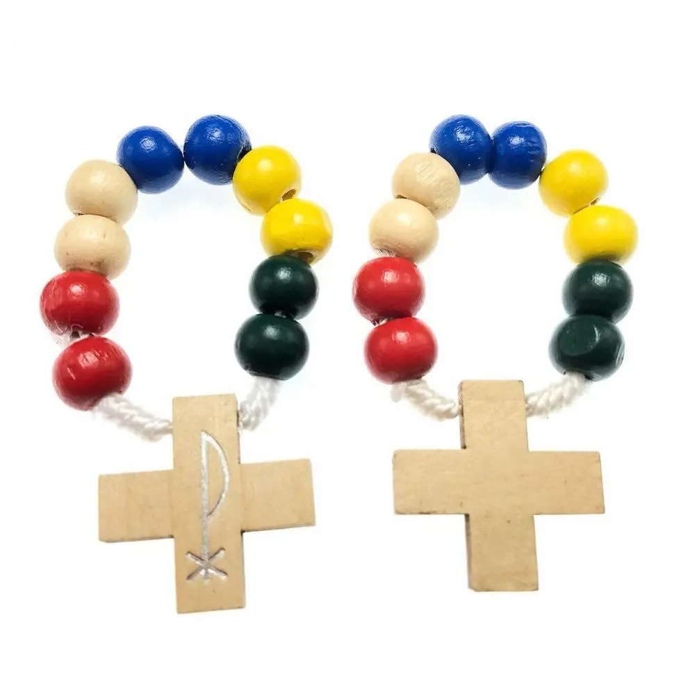 religious rainbow color wooden beads religious finger ring rosary, rosary ring