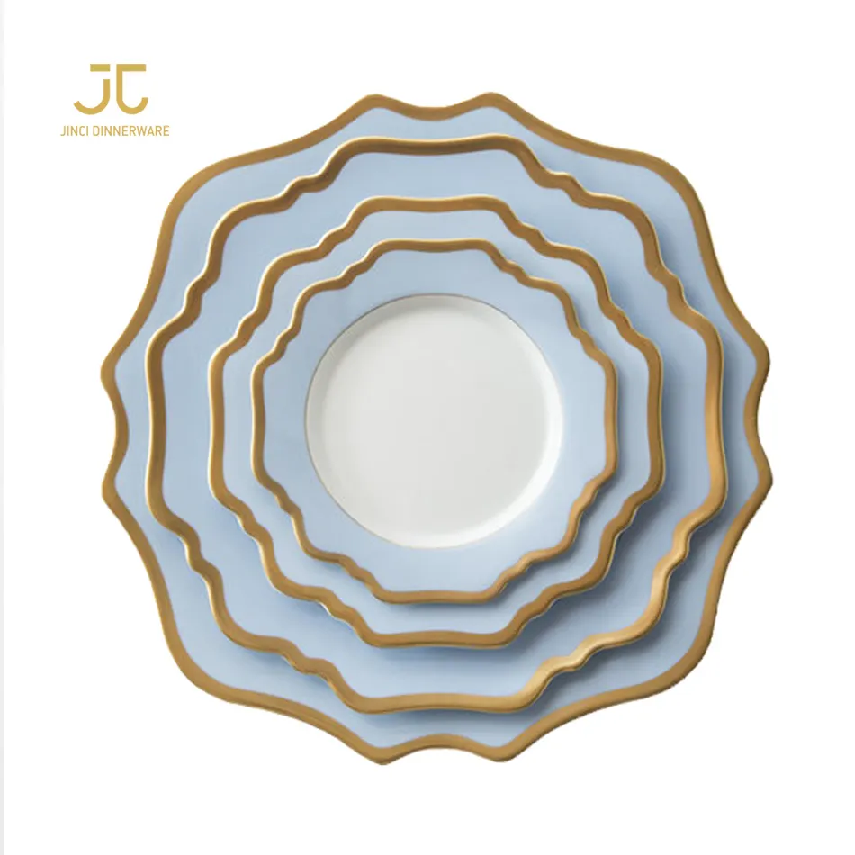 Jantar de porcelana azul branco personalizado, jantar azul personalizado