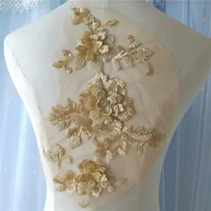 Новая дизайнерская Кружевная аппликация с тяжелыми бусинами для невесты, 3D аппликация с блестками, тяжелая вышитая Цветочная аппликация для свадебного платья