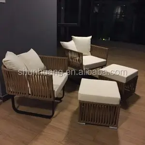 Muebles de bambú para exteriores, sofá de mimbre para jardín, juegos de sofás de esquina de ratán