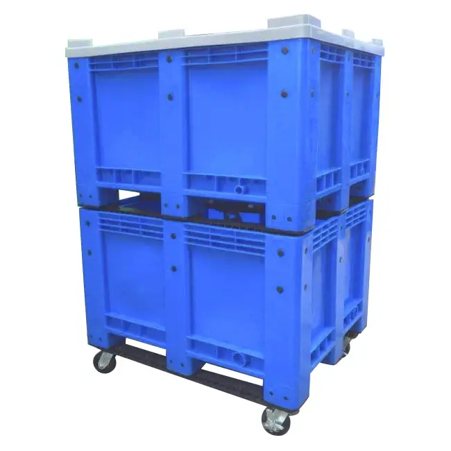 HDPE recyclable moving plastic pallet box with wheels