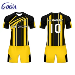 Großhandel günstige fußball jersey fußball hemd schwarz gelb sublimation fußball uniformen für teams