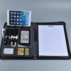 Custom Executive Zippered <strong>A4</strong> Padfolio Pu Leather <strong>Portfolio</strong> with Power Bank - Product Image 2