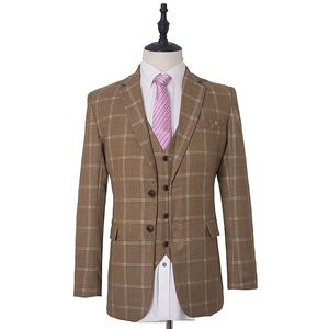 MA104 (Veste + Gilet + Pantalon) Haute Qualité Hommes Costumes Mode Grille Stripe Hommes Slim Fit Affaires Marié Smoking Hommes <span class=keywords><strong>Costume</strong></span> De Mariage - Product Image 6