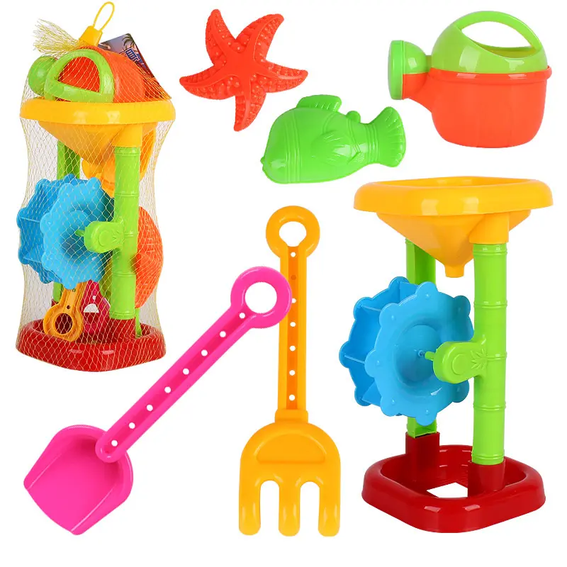 Children Beach Sand toy Hourglass & 5 Accessories 6 pcs plastic sand playing tool baby beach toys