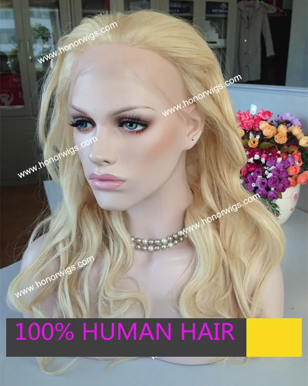 HONOR Brand F850 fast delivery full lace wig white blond color big curl 22inch length #613 human hair wigs in stock swiss lace