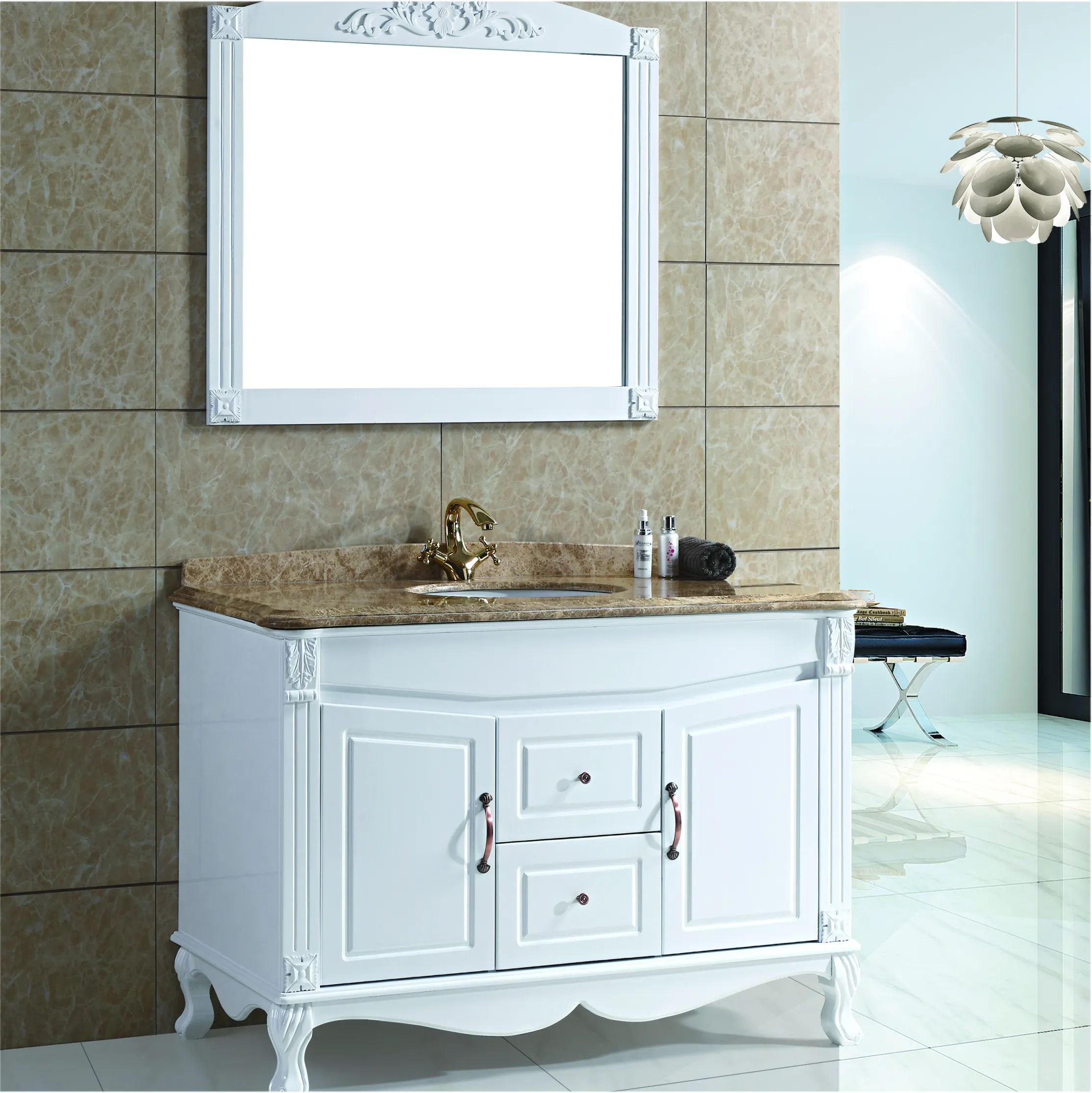 European Style Bathroom Vanity Cabinet Classic Home Used Wood Furniture