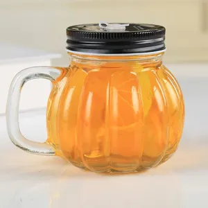 Pumpkin Shape Glass Mason Jars for Halloween, Drinking Glass Mason Jar