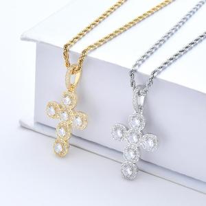 CN077 Collar con Colgante de Cruz CZ Brillante, Chapado en Oro, Cadena de Cuerda, Joyería de Regalo Estilo Hip Hop - Product Image 5