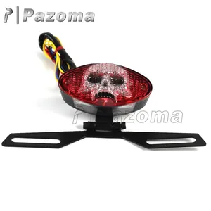 PAZOMA פלסטיק גולגולת מתכת סוגר 12V LED פנסים אחוריים אופנוע אחורי בלם אורות להארלי ופר הקפה רייסר Bobber