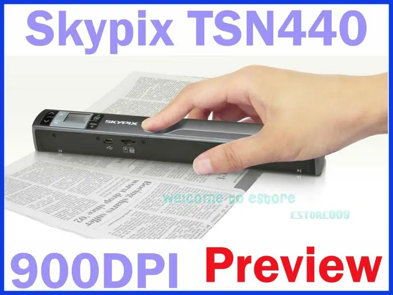 Серый Skypix TSN440 портативный A4 фото сканер 900 точек/дюйм PDF / JPEG предварительного просмотра