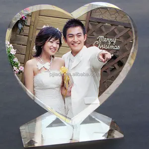 3D Laser Engraving Crystal Craft Crystal Heart Shape photo frame Wedding Souvenir