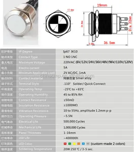 주문 차 배 힘 시작 정지 단추 12V 24V 녹색 빨간 LED ,22mm 금속 걸쇠를 거는 누름단추식 전쟁 스위치 방수 IP67