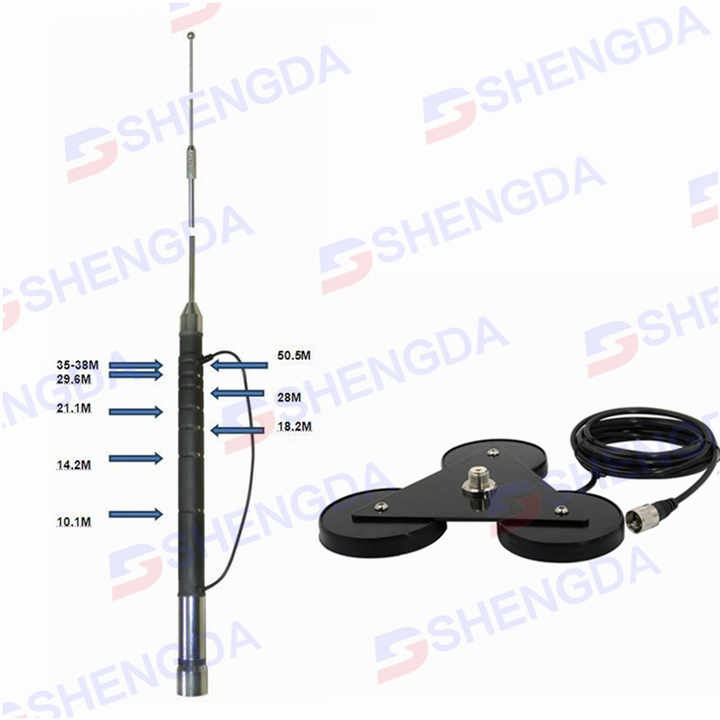 7-50MHz HF mobile antenna with magnetic base mount and UHF-male 