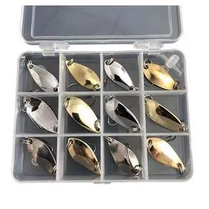 12 unids/set Señuelos de Pesca trucha cuchara cebo conjunto de Metal señuelo Kit de lentejuelas Señuelos de Pesca con caja