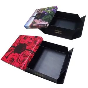 Empty folding rigid box saves freight lid and bottom style sweet flower gift box paper foldable