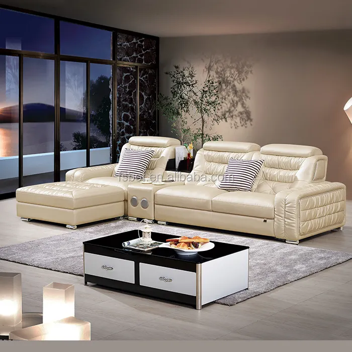 Nordic Stijl Licht Luxe Moderne Lederen Sofa Ins Wind L-Vormige Combinatie Woonkamer Sofa Combinatie Speaker Muziek Sofa
