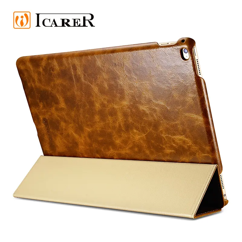 ICARER-funda de piel auténtica Vintage para iPad Pro, 12,9 pulgadas, 9,7 pulgadas, cera de aceite, alta calidad