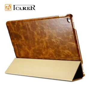 ICARER High Quality Oil Wax Vintage Genuine Leather Folio Case For IPad Pro 12.9 Inch 9.7 Inch