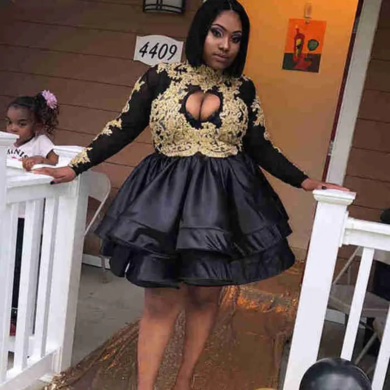Plus Size High Neck African Short Prom Dresses 2019 Satin Girl Party Gowns Homecoming Dresses