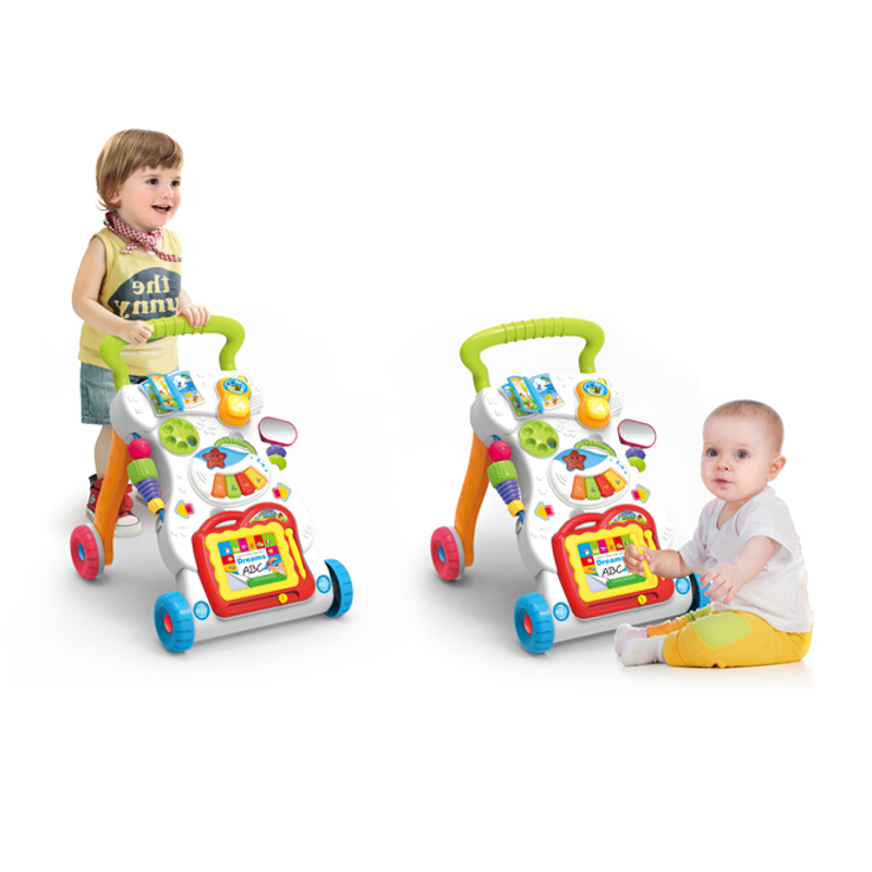 BO Toys Sit to Stand Lernen Leichte Musik Baby trage Aktivität Kinderwagen Baby Walker mit Auto Lenkrad für kleines Baby