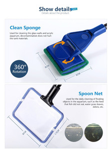 Kit de nettoyage d'<span class=keywords><strong>aquarium</strong></span>, filet à poisson, gravier, râteau, algues, grattoir, fourchette, éponge, brosse, verre, outils de nettoyage aquatiques, 5 pièces/ensemble