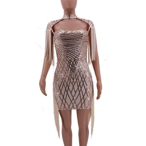 Mulheres Lantejoula Borla Oco Out Sexy Mini Vestido Bodycon Moda Curto Prom Night Club Vestidos de Festa Vestidos CY8033 - Product Image 3