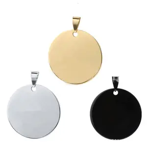 18K gold plated round engraved 316l stainless steel coin pendant